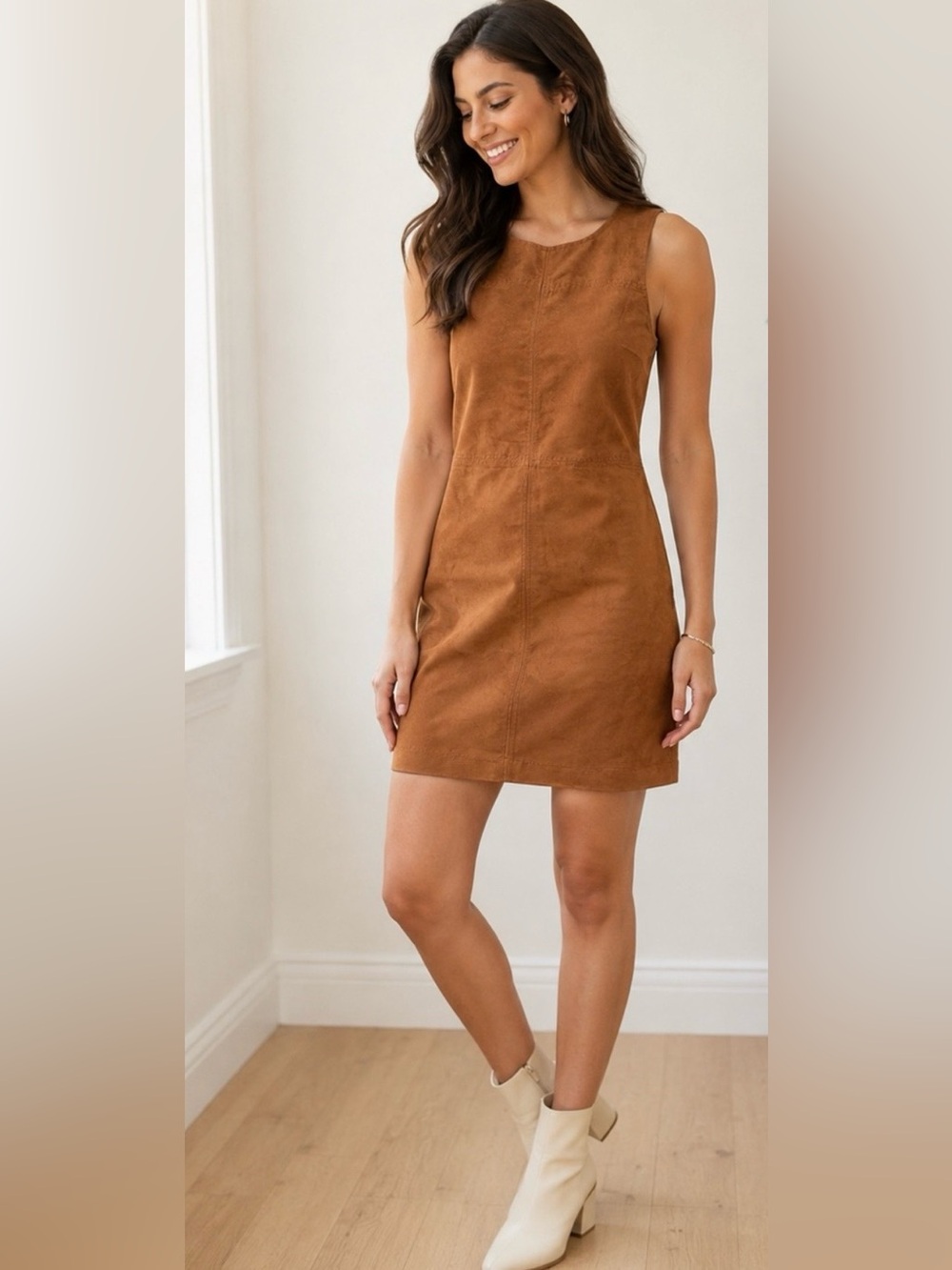 Sanctuary Suede-Look Sleeveless Shift Dress - Cognac Brown size M - Picture 8 of 8